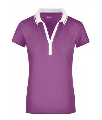 Damen Ladies' Elastic Polo Short-Sleeved Purple/white 7317