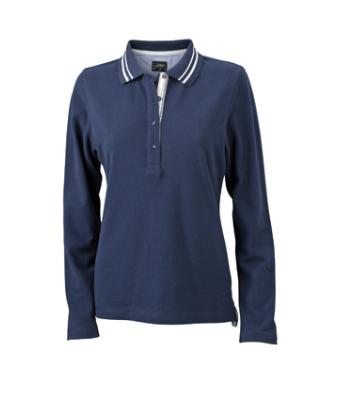 Damen Ladies' Polo Long-Sleeved Navy/off-white 8086
