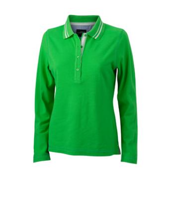 Damen Ladies' Polo Long-Sleeved Green/off-white 8086