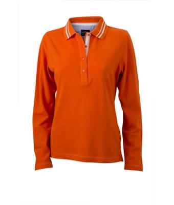 Damen Ladies' Polo Long-Sleeved Dark-orange/off-white 8086