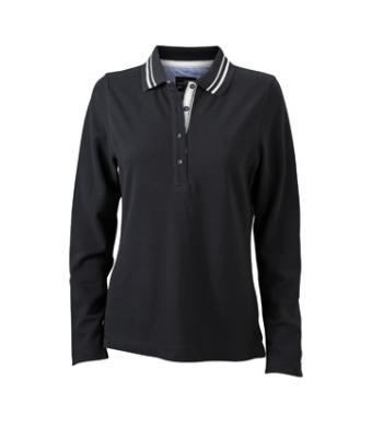 Damen Ladies' Polo Long-Sleeved Black/off-white 8086
