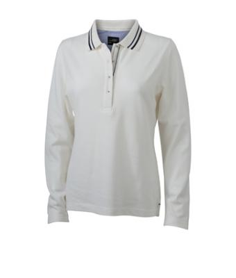 Damen Ladies' Polo Long-Sleeved Off-white/navy 8086