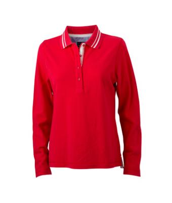 Damen Ladies' Polo Long-Sleeved Red/off-white 8086